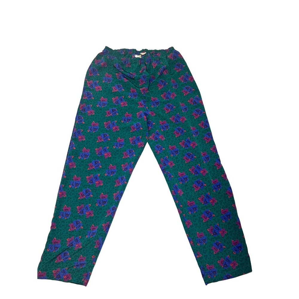 Vintage 90s Victoria's Secret Satin Floral Pajama Pants Green Purple Women's Sm